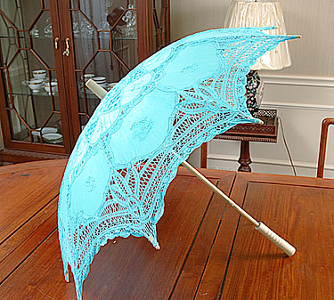 Aquarius battenburg lace parasols. 16" ( 32" Full Open) - Click Image to Close